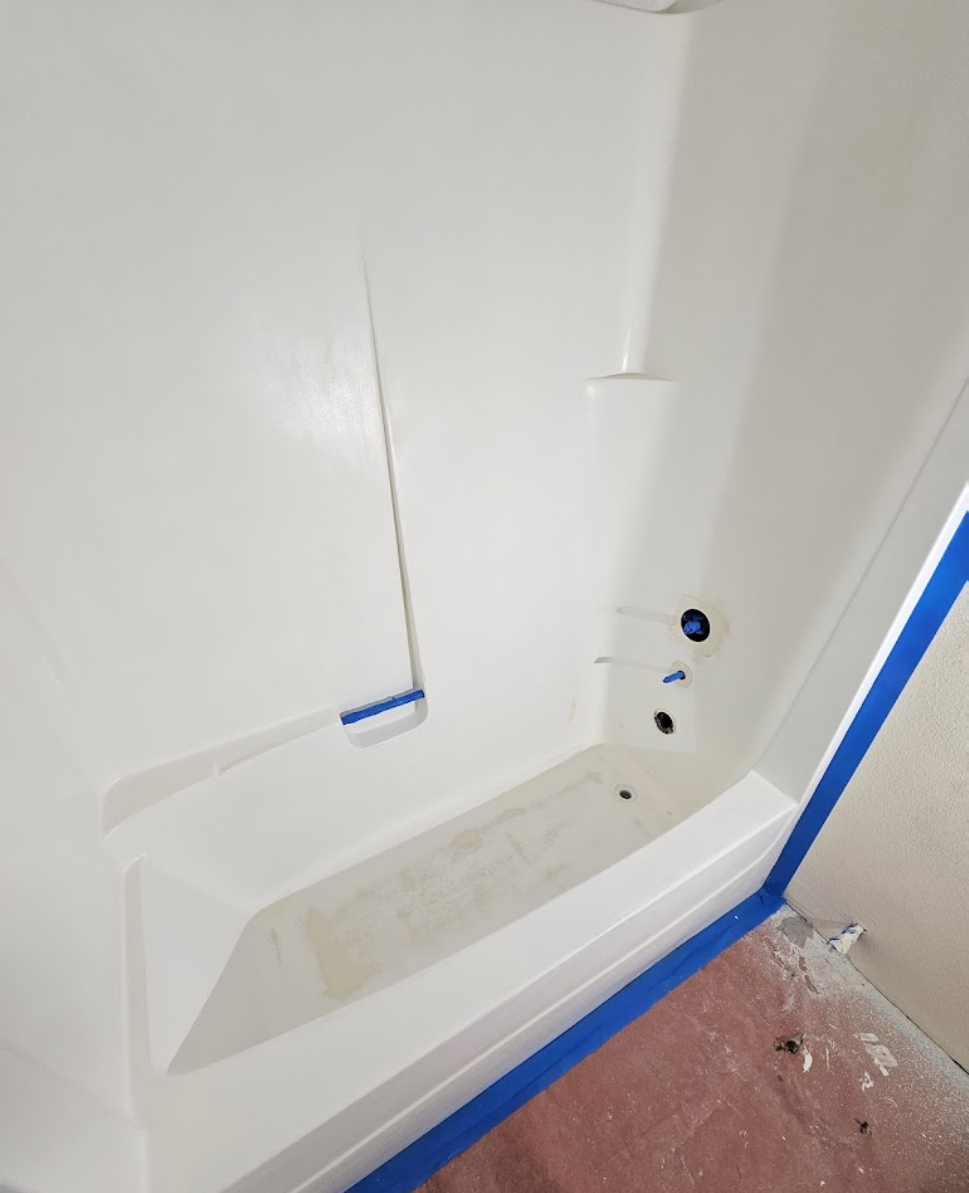 Renovated bathroom with modern bathtub and clean finishes