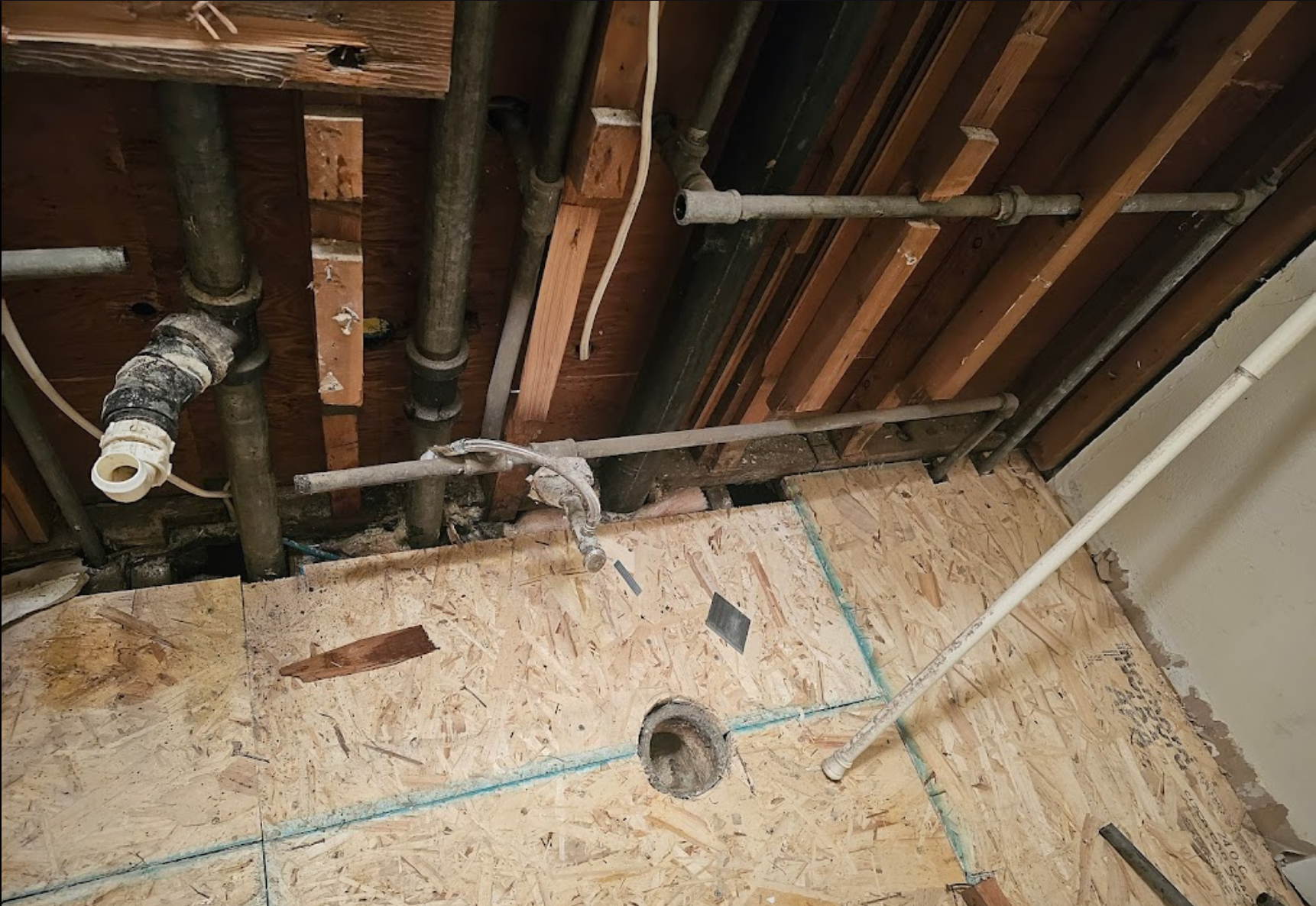 Subfloor preparation during bathroom renovation