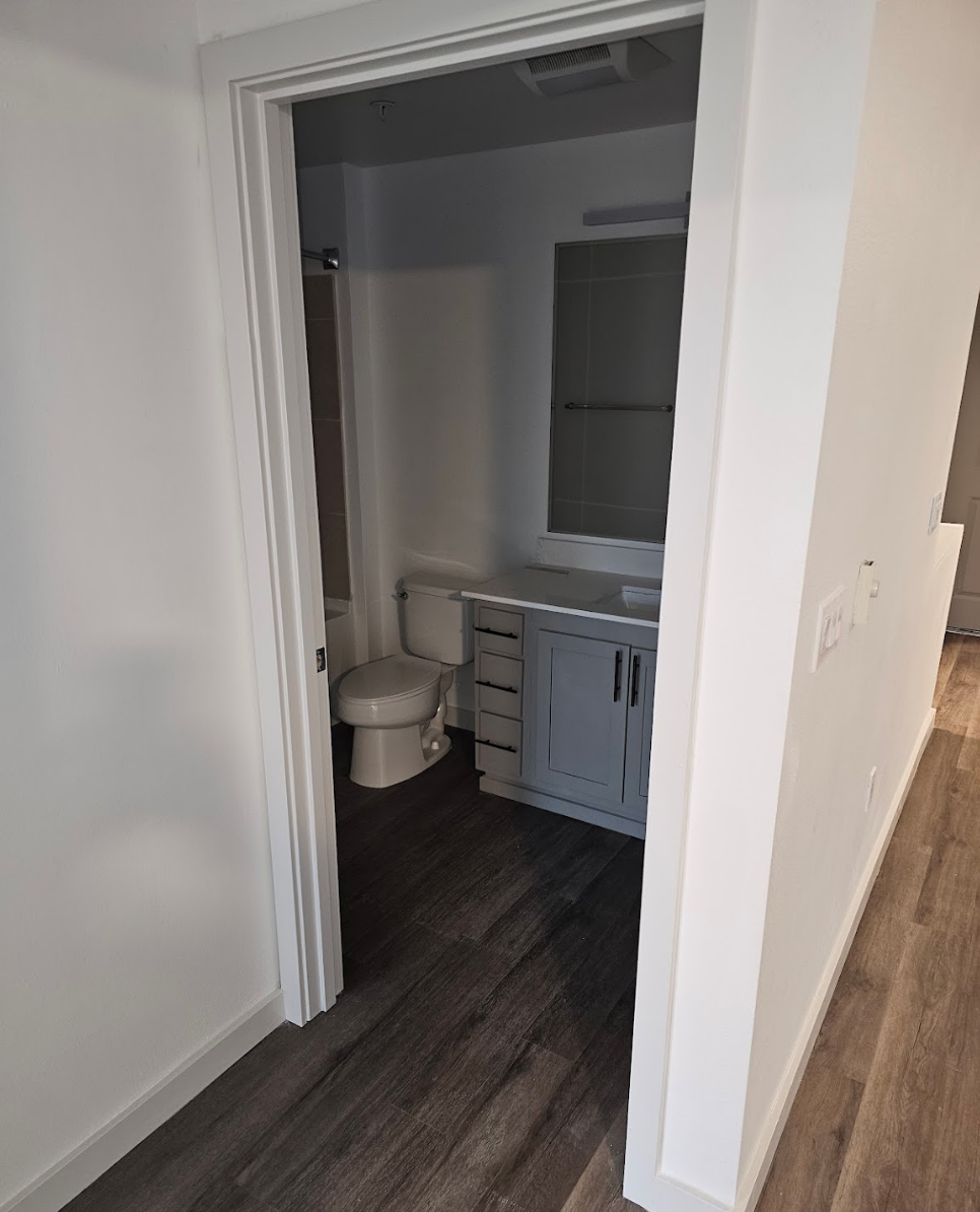 Spacious bathroom entrance with modern finishes