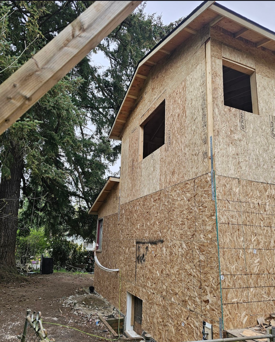 Structural upgrades with wood framing and new walls