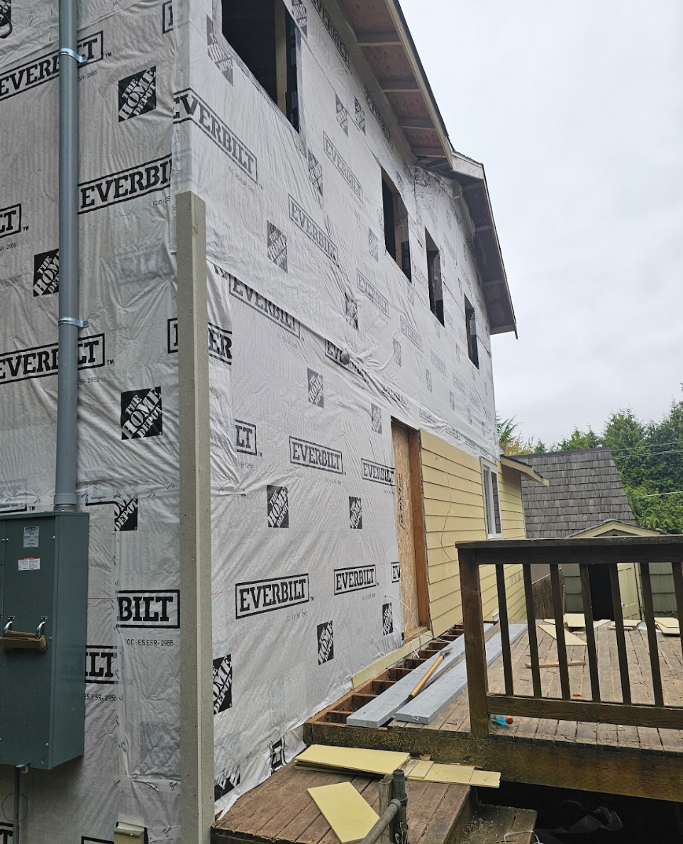 Framing work during an exterior remodelation