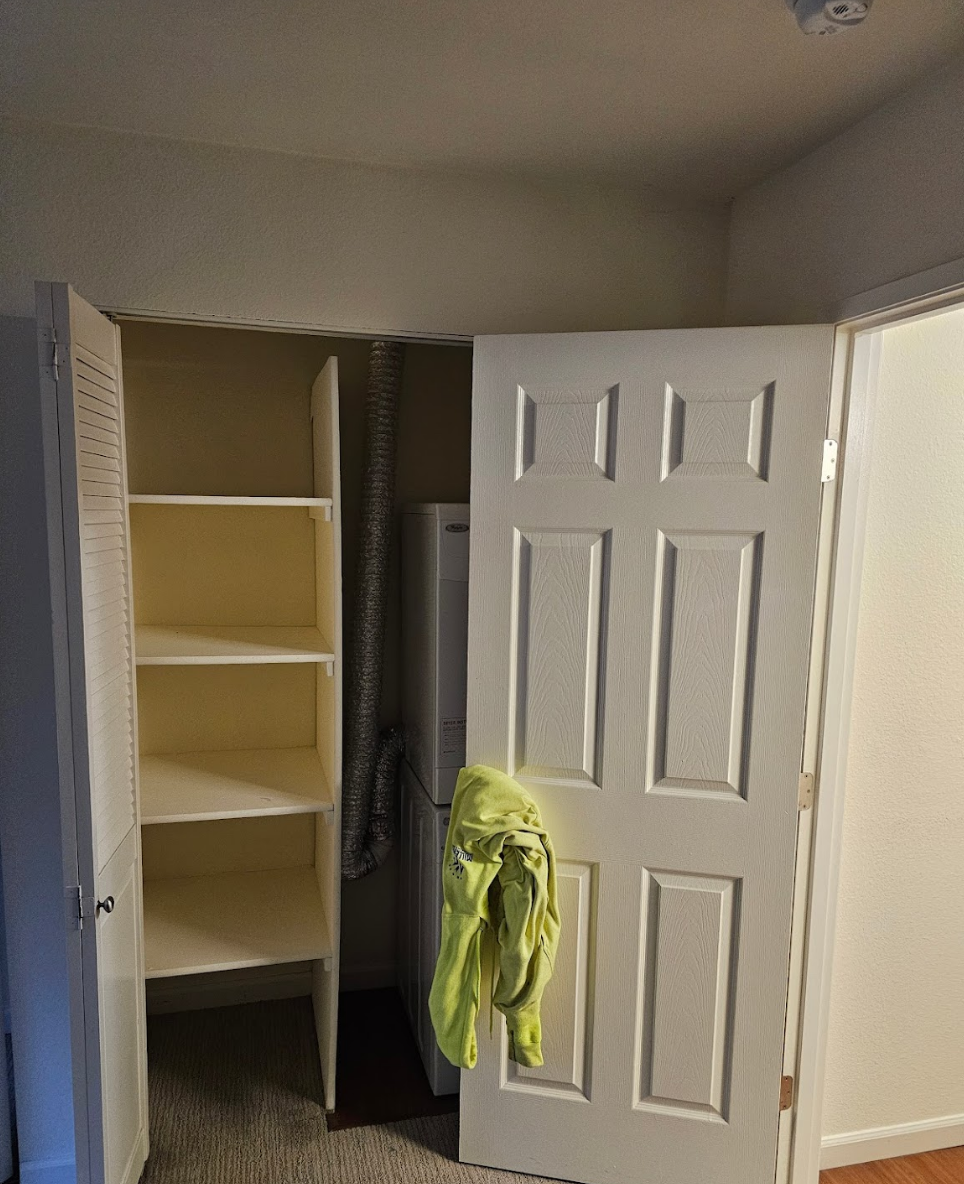 Additional storage shelves inside the new room