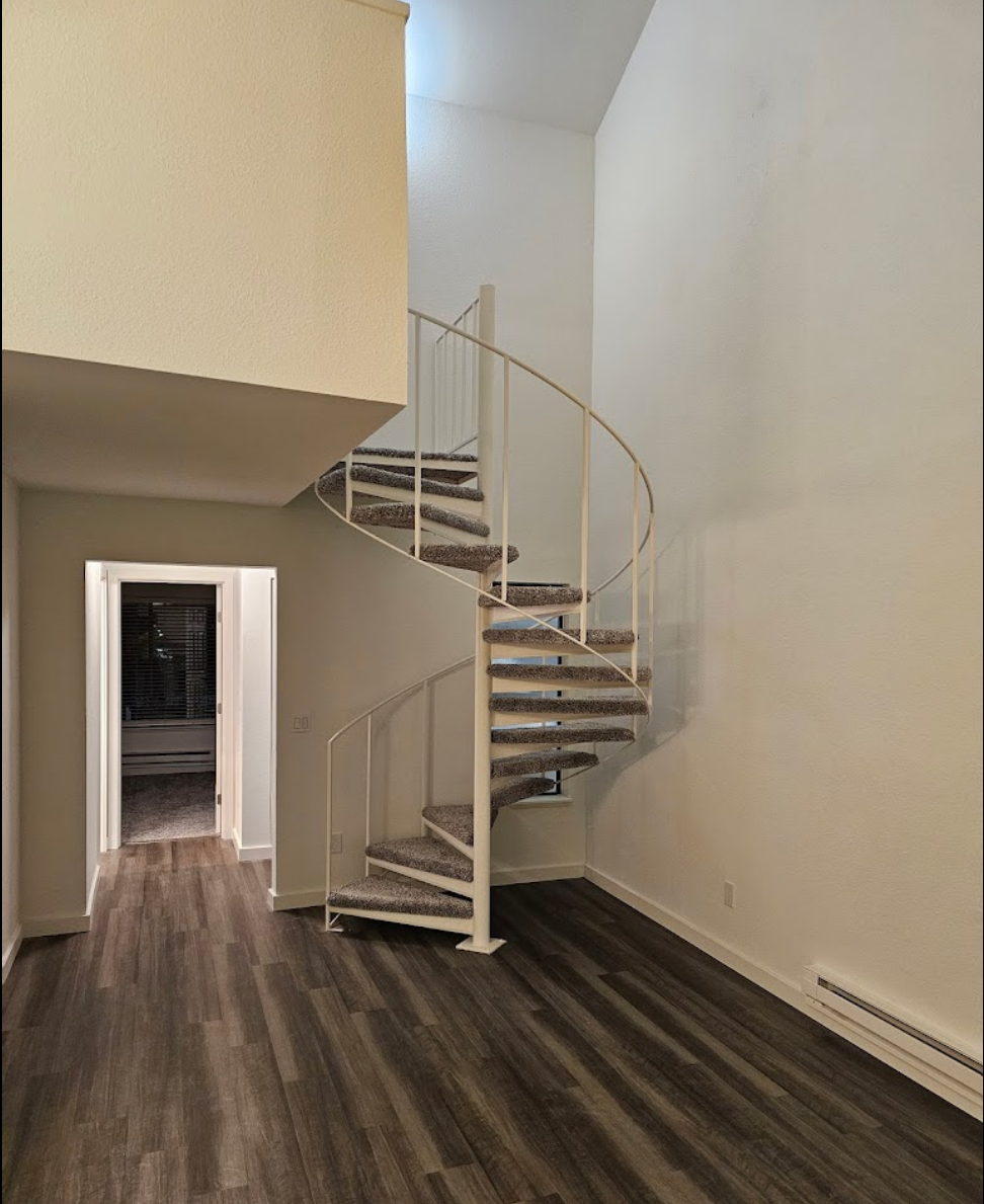 Modern spiral staircase in a newly added space