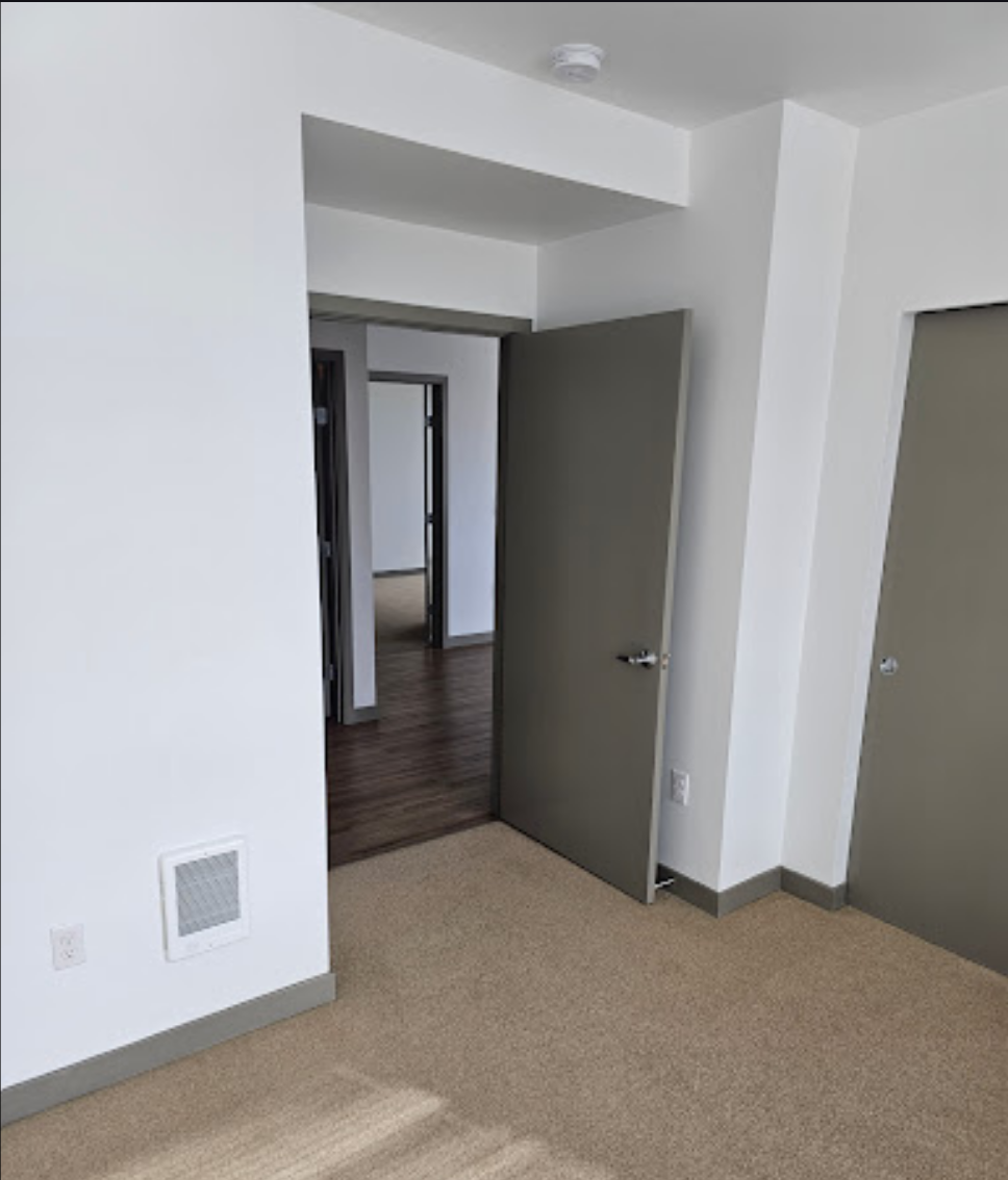 Modern hallway leading to a spacious living area