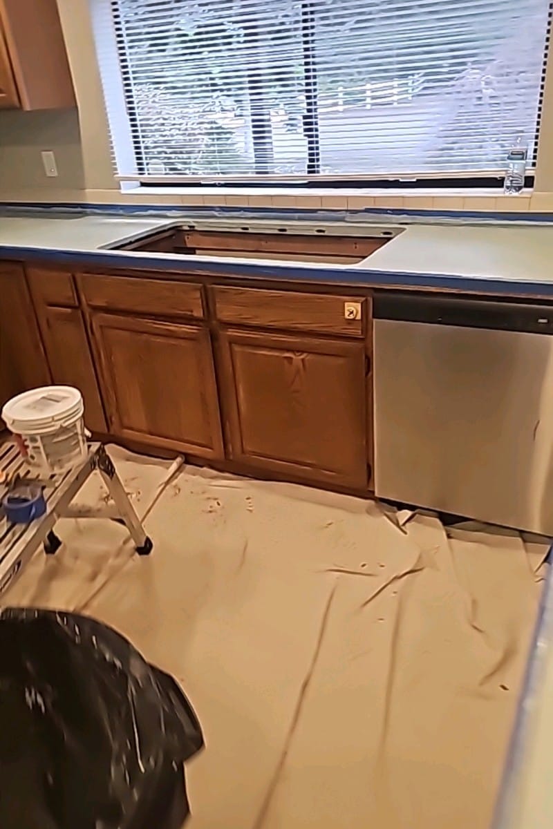 Wide view of kitchen renovation progress