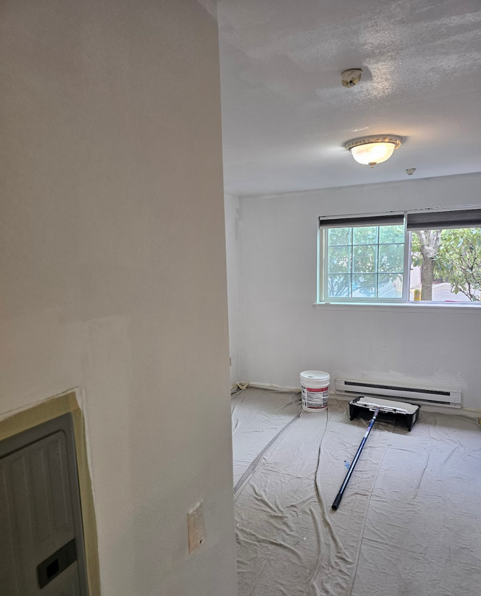 Living room with newly painted walls, ready for decoration